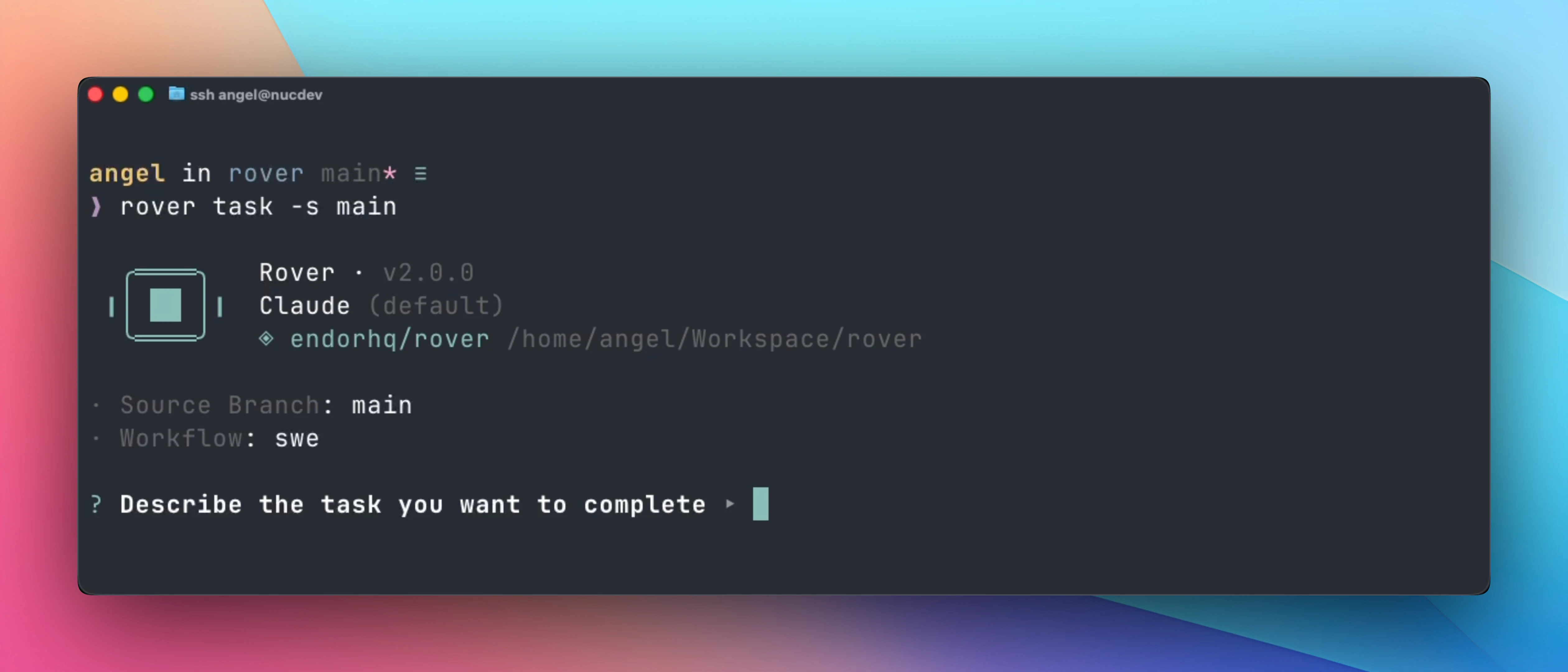 Rover task command waiting to provide the task description